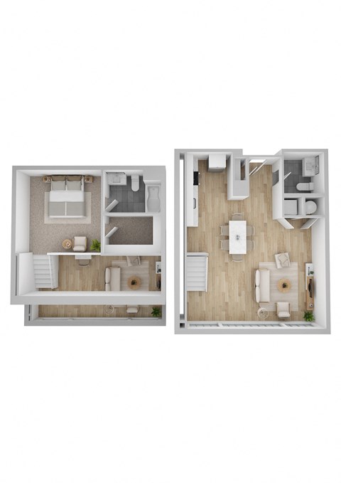 Floor plan for 1 bed, 1.5 baths, 901 sqft